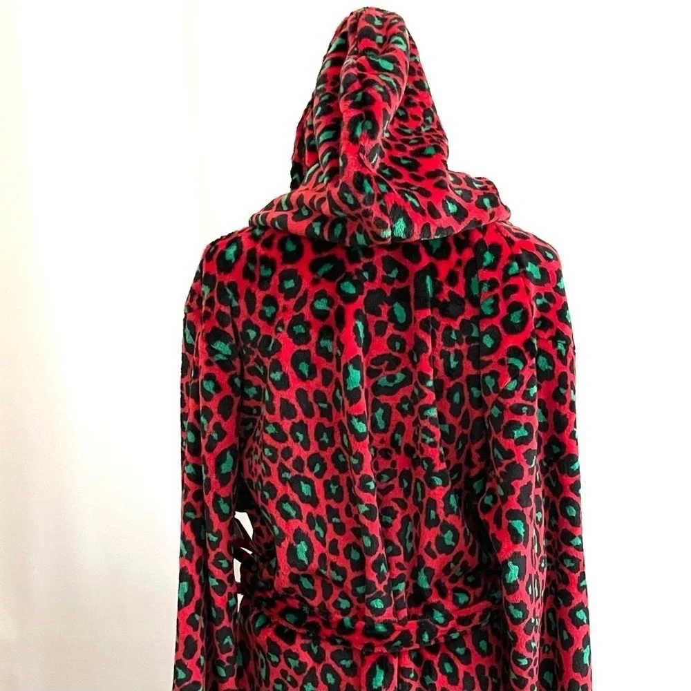 🔥 Sleep Chic NWT Plush Short Robe XXL Red Green Animal Print